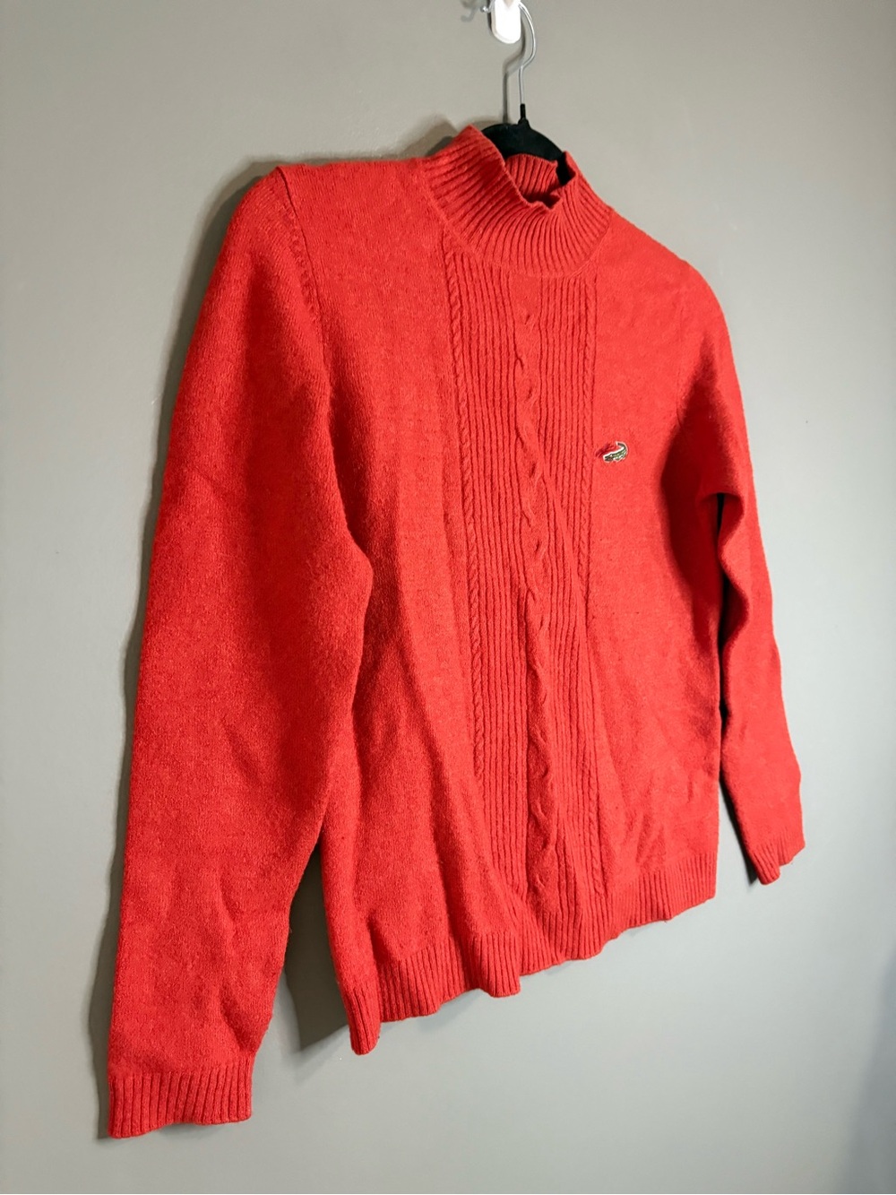Vintage Lacoste Burnt Orange Wool Blend Mock Neck Cable Knit Sweater Size Small - Picture 3 of 9